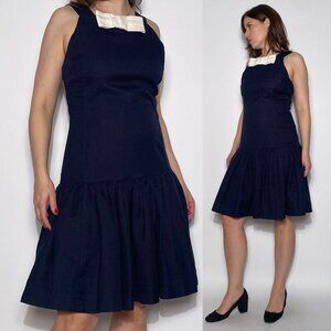 Vintage 1990s CARVEN Designer Navy DROP WAIST Dress! Size 8